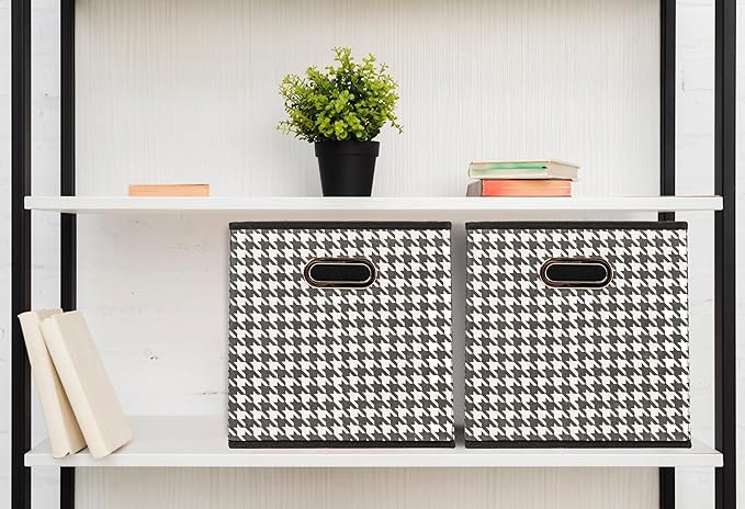 Household Essentials Fabric Storage Bins 6 Piece Set, Houndstooth White and Black (Pack of 6)