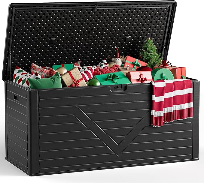 Outdoor Storage Box,260 Gallon Deck Box Outdoor Storage Bench Outside Waterproof Resin Storage Bench, Lockable Patio Cushions, Garden Tools Storage For Furniture, UV Resistant