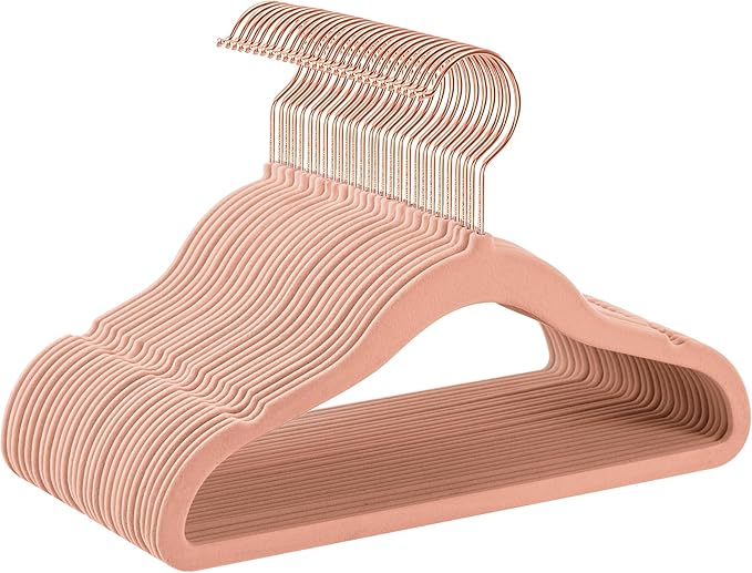 SONGMICS Baby Kids Hangers 30 Pack for Closet, 11.8 x 8.1 Inches, Rose Gold 360° Swivel Hooks, Space-Saving Clothes Velvet Hangers for Nursery, Non-Slip, Jelly Pink UCRF027P30