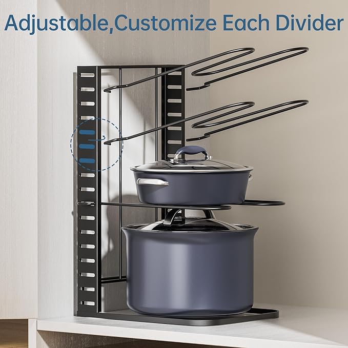 ORDORA Pots and Pans Organizer under Cabinet 14.55 Height, Adjustable 8-Tier Pot Organizers inside Cabinet, Kitchen Organizers and Storage Fit 6-11 inch Lightweight Cookware