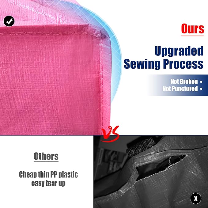 Cosy Family 12 Pack Heavy Duty Extra Large Moving Bags with Backpack Straps - Strong Handles & Zippers, Storage Totes For Space Saving, Fold Flat, Alternative to Moving Box, Pink