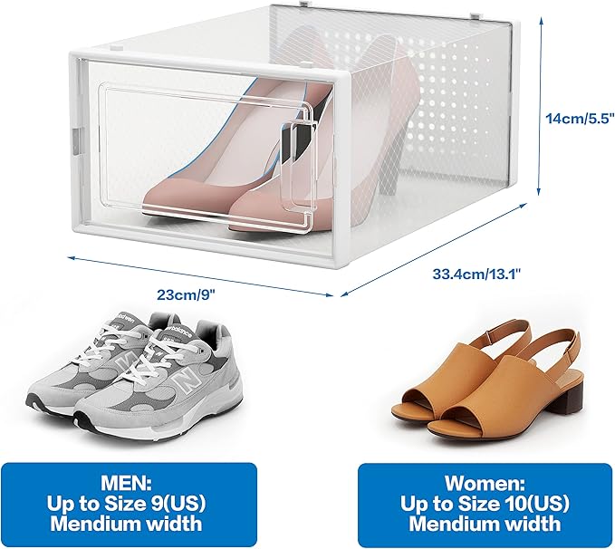 Seseno 12 Pack Shoe Organizer Storage Bins Clear Plastic Stackable Shoe Boxes for Closet, Space Saving Foldable Shoe Storage Case, Sneaker Storage Shoe Box Container