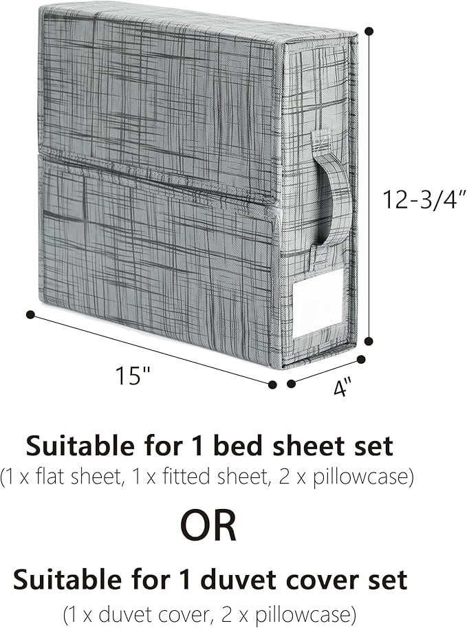 SUOCO SheetCube Bed Sheet Organizers and Storage 8 Pack, Foldable Linen Closet Organizer with Window and Label, Bedding Storage Box Container for, Duvet Cover Set, Bed Sheet Set - Pattern Grey