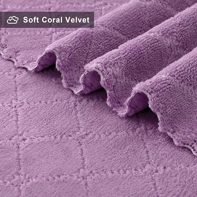Homaxy 12 Pack Dish Towels for Kitchen (10 x 20 Inches, Purple), Super Soft and Absorbent Coral Velvet Dish Cloths for Washing Dishes, Nonstick Oil Fast Drying Microfiber Cleaning Cloth