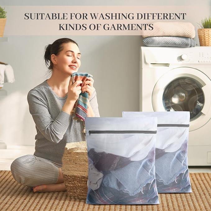 Nuenen 50 Pcs Mesh Laundry Wash Bags with Zipper Machine Washable Lingerie Bags for Washing Delicates Clothes Garment Underwear Blouse Hosiery Socks Travel (16 x 20 Inches,Gray)