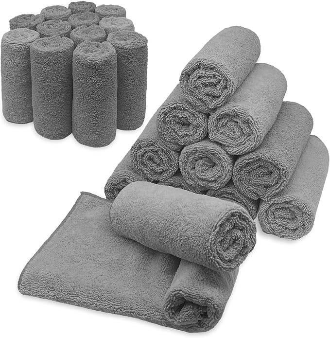 Blue Horizon Microfiber Cleaning Towels, Pack of 24, Ultra Soft Plush Washcloth, All Purpose Premium Microfiber Detailing Cleaning Cloths (16" x 16", Gray)