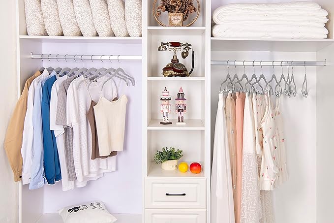 Quality Hangers Clothes Hangers 50 Pack - Non-Velvet Plastic Hangers for Clothes -Heavy Duty Coat Hanger Set -Space-Saving Closet Hangers with Chrome Swivel Hook, Non-Flocked Hangers (50, Gray)