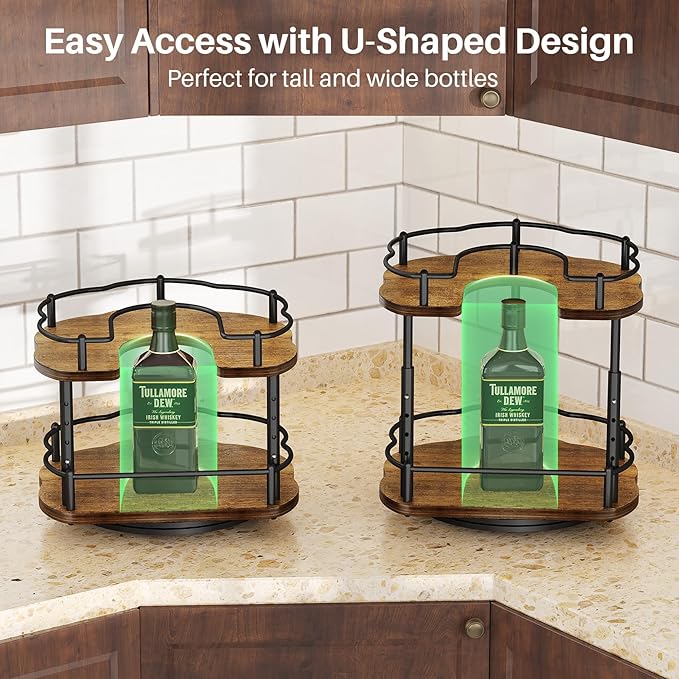 Lazy Susan Organizer Spice Rack - Spice Organization for Cabinet Height Adjustable Rotating Lazy Turntable, Pantry Kitchen Wood Revolving Seasoning Organizer (9 Inch)