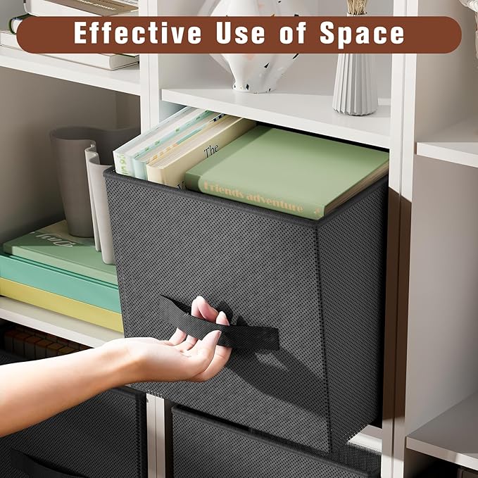Fabric Storage Bins, Foldable Storage Cubes Baskets with Handle for Organizing, Collapsible Bins Cube Organizer Baskets for Closet, Shelves, Clothes, Towel (Gray, 3 Pack)