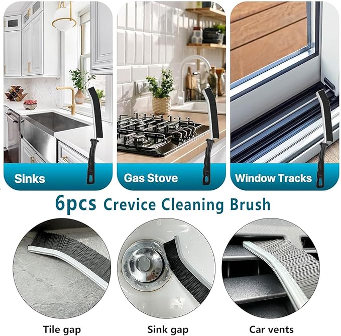 12Pcs Crevice Cleaning Brush Set,Hard Bristle Cleaning Supplies for Kitchen, Bathroom, Corner, Grout, Sink, Cup, Teapot, Bottle, Blender
