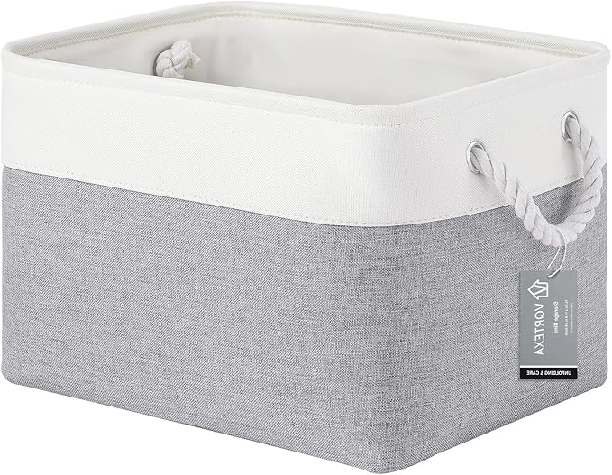 Large Storage Baskets- 15x11x10 inch Storage Bins for Shelves and Closet Organizing, Foldable Fabric Bin for Home Organization Clothes and Laundry (1-Pack, White&Gray)