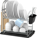 Simple Houseware 2-Tier Dish Rack with Drainboard, Silver