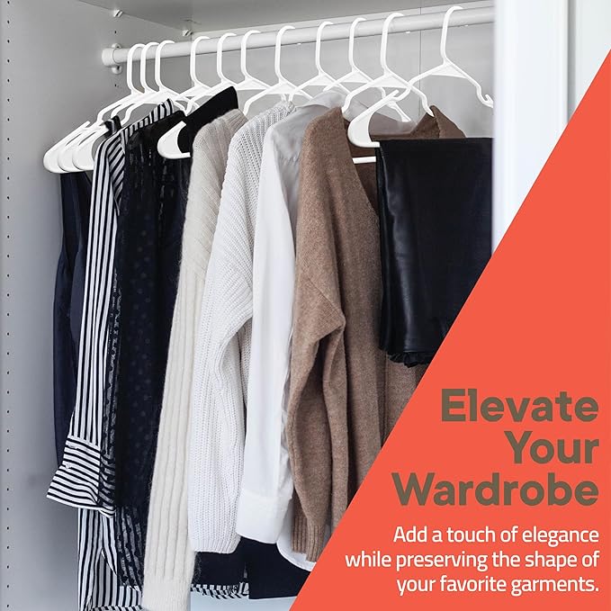 White Plastic Hangers 120 Pack– Heavy-Duty Plastic Hangers Slim and Space-Saving, Durable and Lightweight PP with Non-Slip Shoulder Notches for Slip Dresses, Suits, Jackets & Camisoles