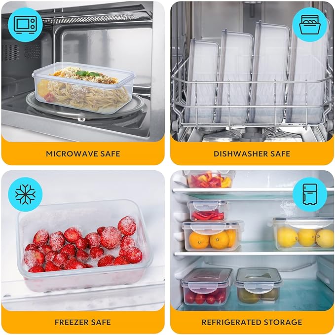 44 PCS Food Storage Container with Lid (22 Lids & 22 Containers) - Leakproof Meal-Prep Containers for Kitchen Storage Reusable Plastic Microwave/Dishwasher Safe with Labels & Pen