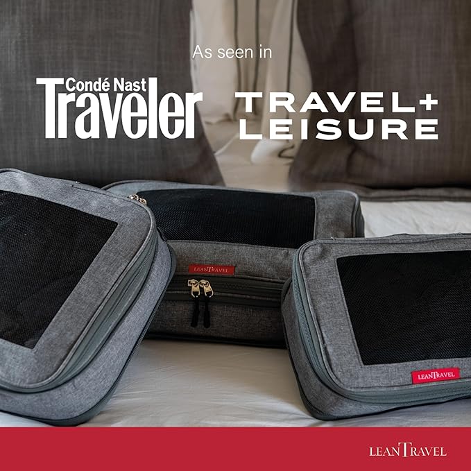 LeanTravel Compression Packing Cubes for Travel Organizers with Double Zipper 4 pack - Grey