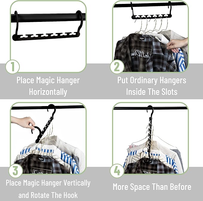 Mr. Pen- Space Saving Hangers for Clothes, 12 pcs, Black, Plastic Multi Clothes Hangers Space Saving, 6 Slots, 360° Rotating Hooks