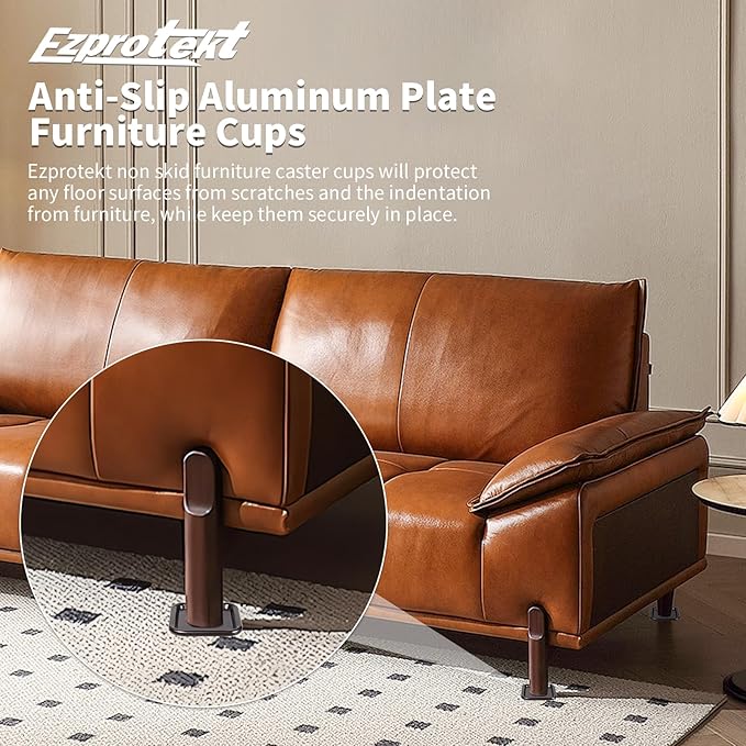 Ezprotekt 2.5" Non Slip Furniture Pads, 16 Pcs Anti Slip Furniture Caster Cups, Furniture Coasters for Hardwood Floors, Furniture Stoppers to Prevent Sliding - Prevent Floors Scratches, Brown/Black