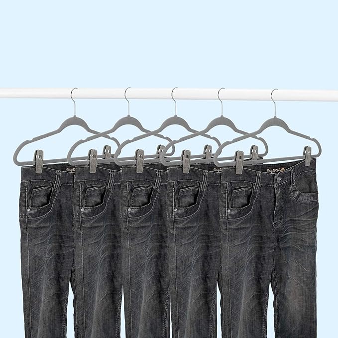 Grey Velvet Clips for Velvet Hangers - 20 PCS Gray Non Slip Velvet Hanger Clip, Pants Hanger Velvet Clips Fit for Slim Velvet Hangers, Clothes-pins for Grey Velvet Hangers