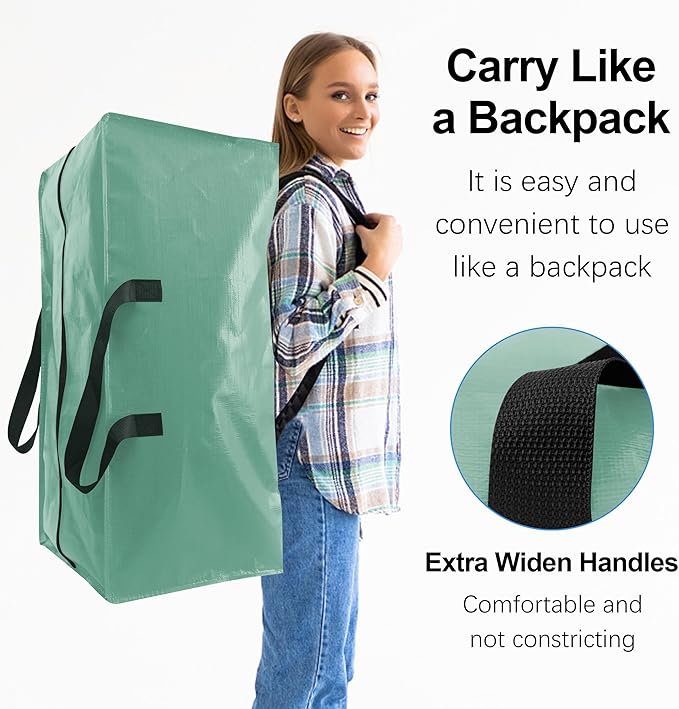 6 Pack Heavy Duty Extra Large Moving Bags W/Backpack Straps - Strong Handles & Zippers, Storage Totes For Space Saving, Fold Flat, Alternative to Box and Bin (40 gal, Teal)
