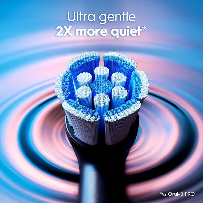 Oral-B iO Simple Clean Rechargeable Electric Powered Toothbrush, Night Black with 1 Gentle Care Brush Head and 1 Black Travel Case - Automatic Pressure Sensor to Protect Gums - 3 Modes - 2 Min Timer