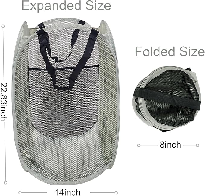 Larpur Pop Up Laundry Baskets, 2 Pack Mesh Laundry Hampers Collapsible Clothes Hampers for Home, Dorm, Travel (Black + Gray)
