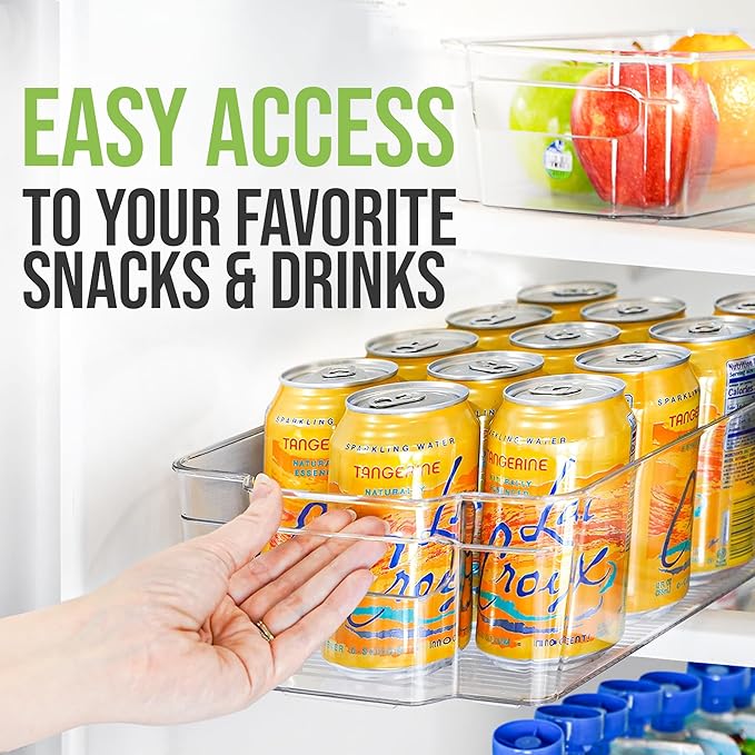 Zulay Kitchen 4 Pack Refrigerator Organizer Bins – Large Clear Fridge Storage Containers with Built-In Handles & Non-Slip Feet - Ideal Fridge Organizers, Kitchen Cabinets, Pantry Organization