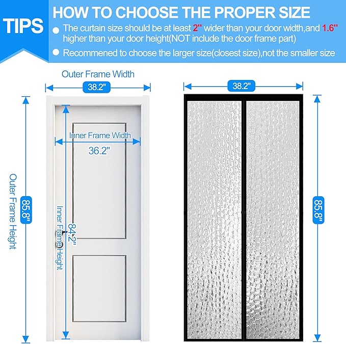 RELIANCER Magnetic Thermal Insulated Door Curtain,Waterproof EVA Door Cover,Fit Doors Size Up to 36"x84",Temperature Protection Insulated Doorway Curtain Partition,Patio Self-Closing Doors Net Screen
