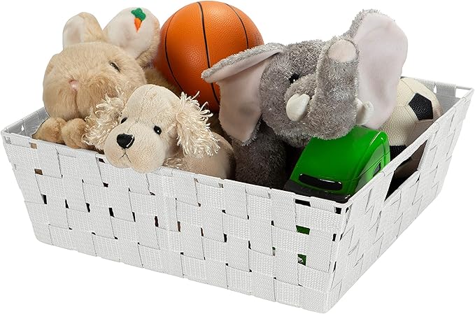 Simplify Large Shelf Woven Strap Tote | Decorative Storage Basket | Built in Handles | Organization | Closet | Bedroom | Bathroom | Nursery | Accessories | Toys | Gifts | 1 Pack | Heather Grey