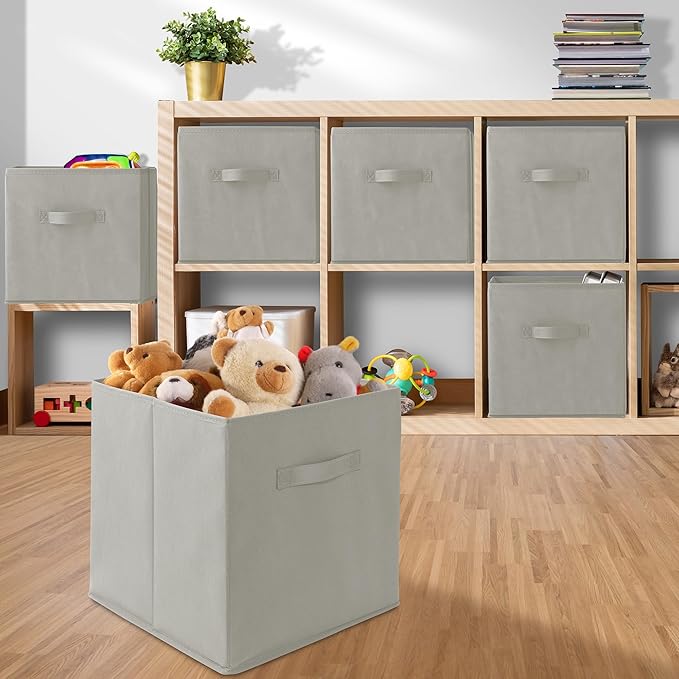 Casafield Set of 6 Collapsible Fabric Cube Storage Bins, Light Gray - 13" Foldable Cloth Baskets for Shelves, Cubby Organizers & More