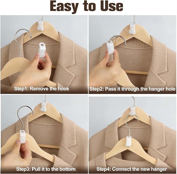100PCS Hanger Connector Hooks Come with Storage Box, 4 Color Plastic Clothes Hanger Connector Hooks for Clothes Closet Hangers Space Saver Suitable for Dormitory, Rv Closets, Apartment