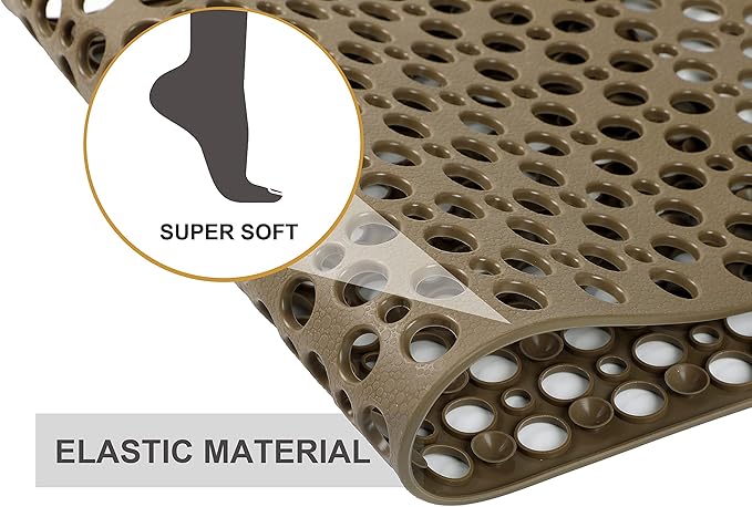Mantto Nonslip Bath Tub Shower Mat with Suction Cups, Extra Soft TPE Bath Mat for Kids, Bathtub Bathroom Mats, Machine Washable, Smooth/Non-Textured Tubs Only, 35L x 16W Inch(Brown)