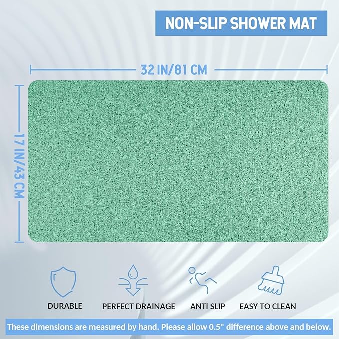 Hargiis Non-Slip Bathtub Mat, Anti Slip Shower Mat, Fast Drying Bathtub Mats, Foot Scrubber Mat, Anti Slip Mat for Tub, Floor, Bathroom, Kitchen, Home, Hotel (Light Green 32"×17")