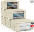 Sorbus Medium Clothes Storage Bags - Foldable Blanket Storage Bins for Organizing Bedroom, Closet, Clothing, Comforter, Organization with Clear Window, Lids and Carry Handles - Set of 6