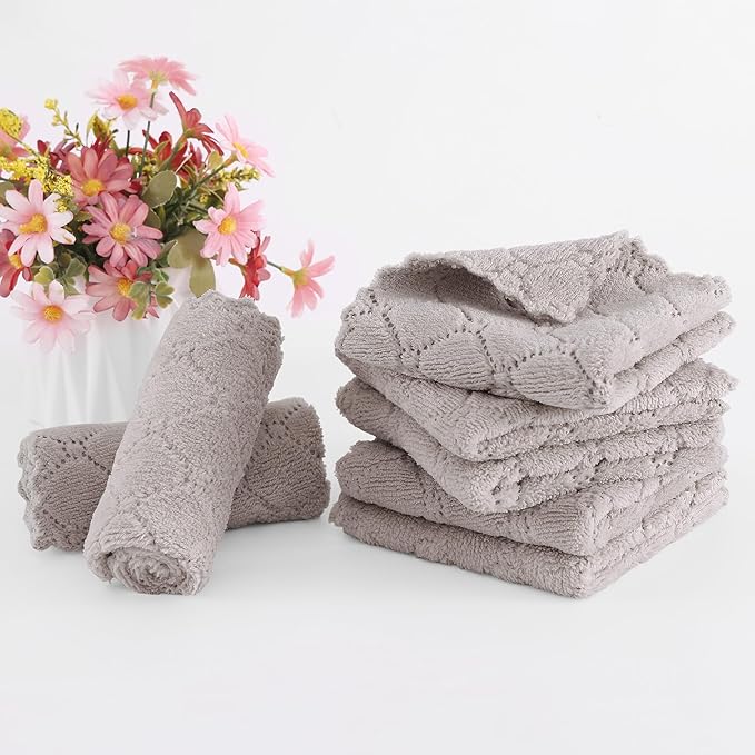 Homaxy 24 Pack Kitchen Dish Cloths (10 x 10 Inches, Grey), Super Soft and Absorbent Coral Velvet Dish Towels, Nonstick Oil Fast Drying Microfiber Cleaning Cloth, No Lint Household Dishcloths