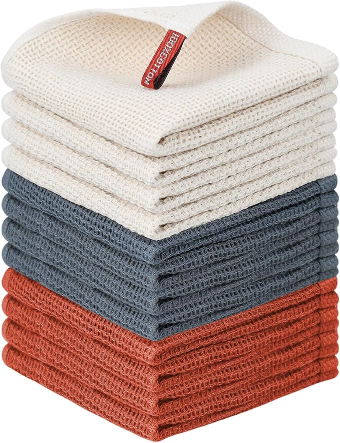 Nialnant 12 Pack Dish Cloths,100% Cotton Dish Towels for Washing Dishes,Soft and Absorbent Kitchen Cleaning Rags - 12x12 Inch