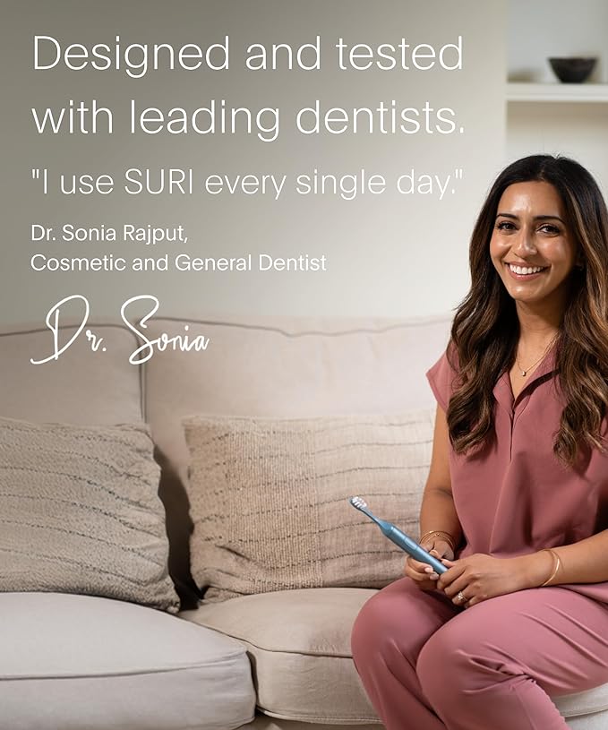 SURI 1.0 Sonic Electric Toothbrush with UV Cleaning Travel Case | 1 Month+ Battery | Designed in California | Electric Toothbrush for Adults | Travel Toothbrushes | Tooth Brush | Blue