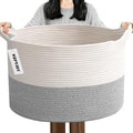 65L Large Blanket Basket,19.7" L x 19.7" W x 13" H Rope Woven Baskets with Handles, Toys Storage Bins,Laundry Basket Perfect for Living Room, Nursery,Bedroom,Home Organization,White&Grey
