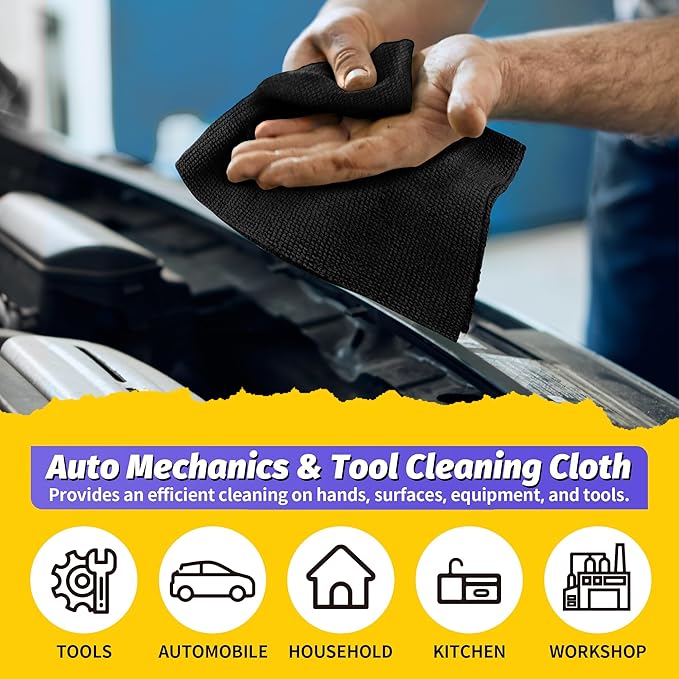 HOMERHYME Microfiber Cleaning Cloth, 150 Pack Black Cleaning Rags Microfiber Towel Bulk Absorbent Lint-Free Wash Cloths, All-Purpose Towels for Cars, Shop, Automotive, Garage, Home & Kitchen