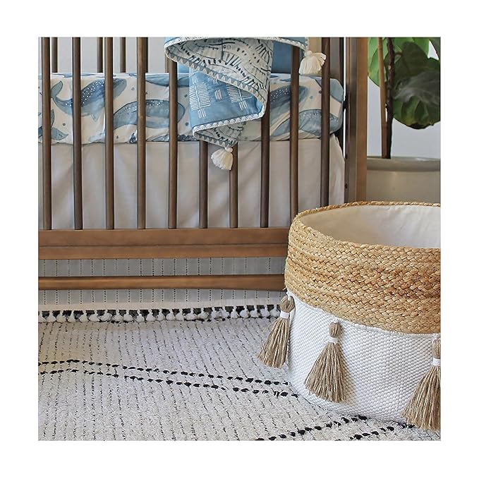 Crane Baby Boho Safari Nursery Decor Baby Storage Bin, Cotton & Jute Collapsible Fabric Basket Organizer, 13X12 Jute 13 X 12 Inches Beige