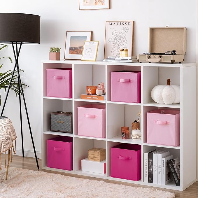 GRANNY SAYS 11 Inch Cube Storage Bins, Cube Storage Organizer, Fabric Collapsible Storage Bins with Handle, Storage Cubes for Shelves, Closet, Pink Gradient, 6-Pack