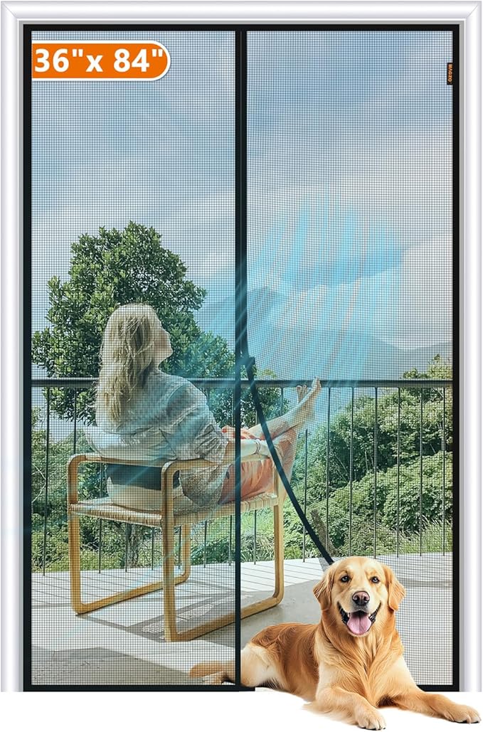 MAGZO Magnetic Screen Door Fit Door Size 36 x 84 Inch, Screen Size 38" x 85" Strong Magnets Mesh, Reinforced Fiberglass Net for Patio and Front Entrances, Gray