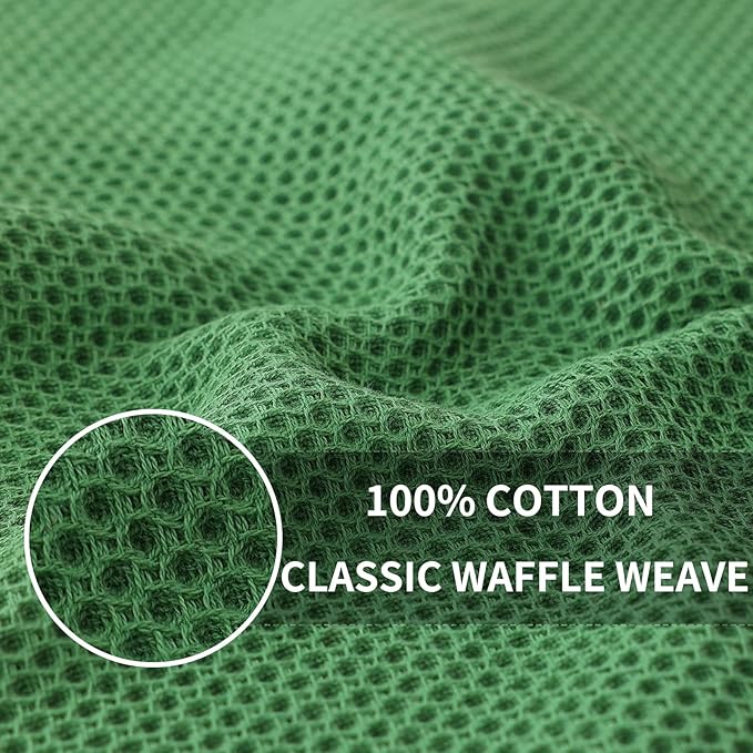 Homaxy 100% Cotton Waffle Weave Kitchen Dish Cloths, Ultra Soft Absorbent Quick Drying Dish Towels, 12 x 12 Inches, 12-Pack, Grass Green