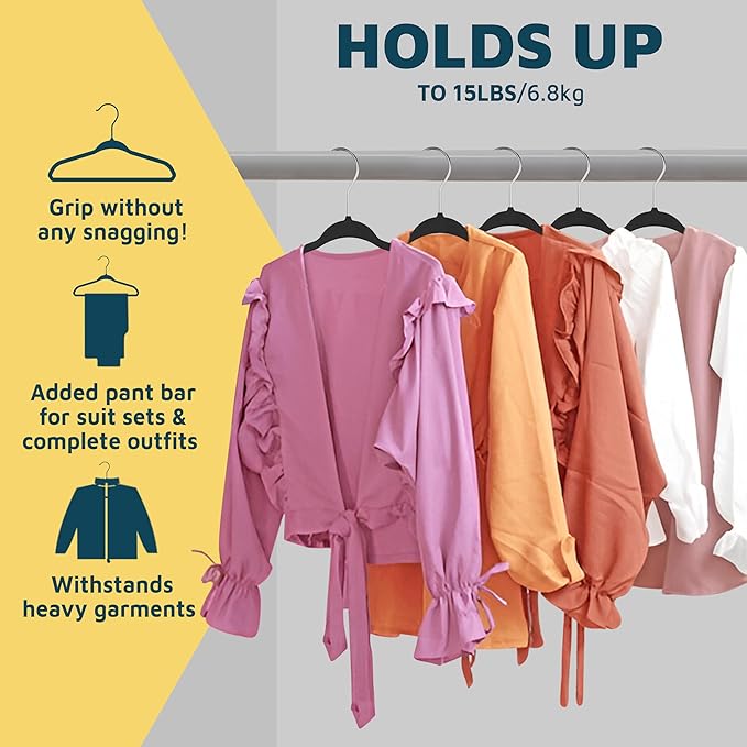 Black Velvet Kids Hangers 20 Pack, 10.83" Non-Slip Baby & Toddler Hangers for Clothes, Space-Saving Slim ABS Plastic with 360° Swivel Hook & Notched Shoulders, Up to 10 lb Capacity