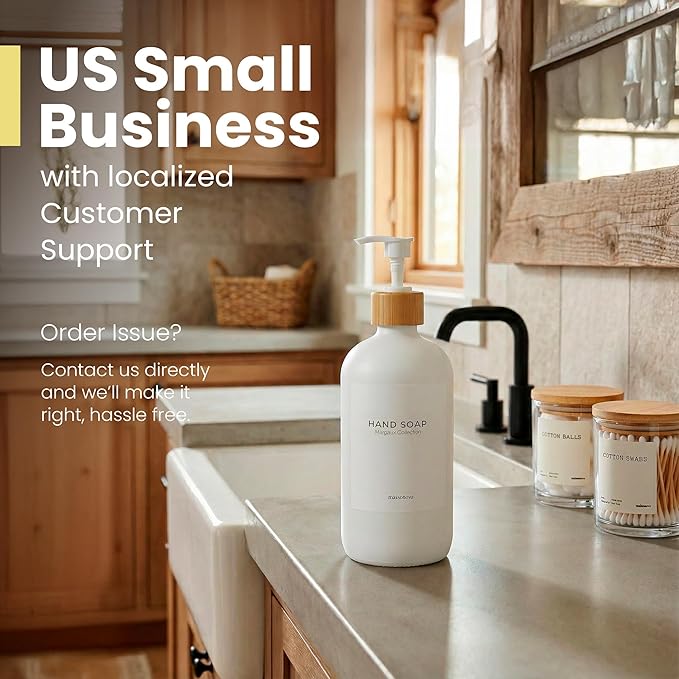 MaisoNovo Glass Hand Soap Dispenser | Dish Soap Dispenser for Kitchen | 16.9oz White Bottles with White Bamboo Pump | Bathroom Lotion Dispenser