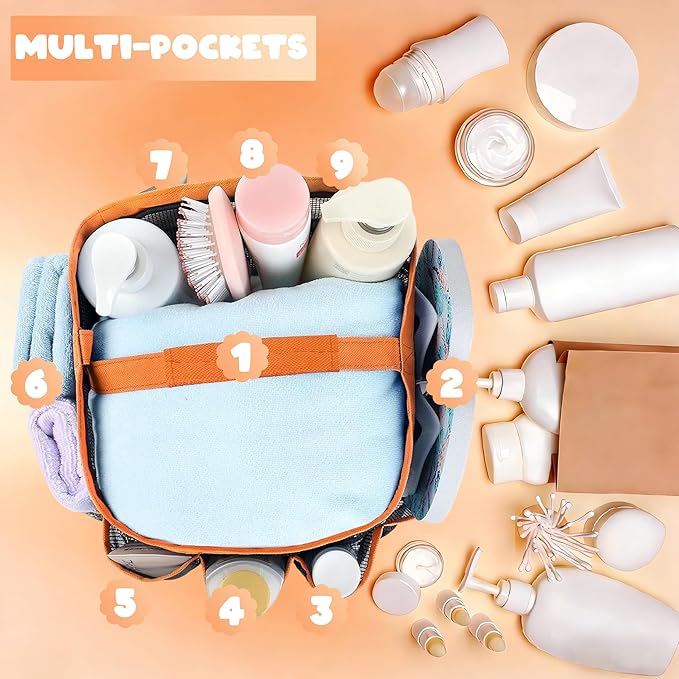 Attmu Mesh Shower Caddy Portable for College Dorm Room Essentials with 8 Pockets, Hanging Shower Caddy Dorm Basket, Quick Dry Shower Bag for Bathroom