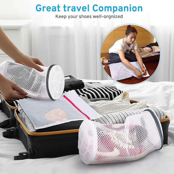 2 Pack 2 Size Large Shoe Washing Machine Bag, Durable Honeycomb Mesh Laundry Bag with Zipper for Sneakers, Running Shoes, Sock, Bras, Delicates and Toys