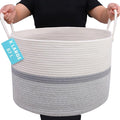 OrganiHaus Large Woven Storage Basket for Blankets and Toys 20" x 13" Inch, Rope Laundry Basket with Handles, Cushions & Pillows Storage Bin, Nursery Hamper, Soft Round Dog Toy Bin - Gray Stripe