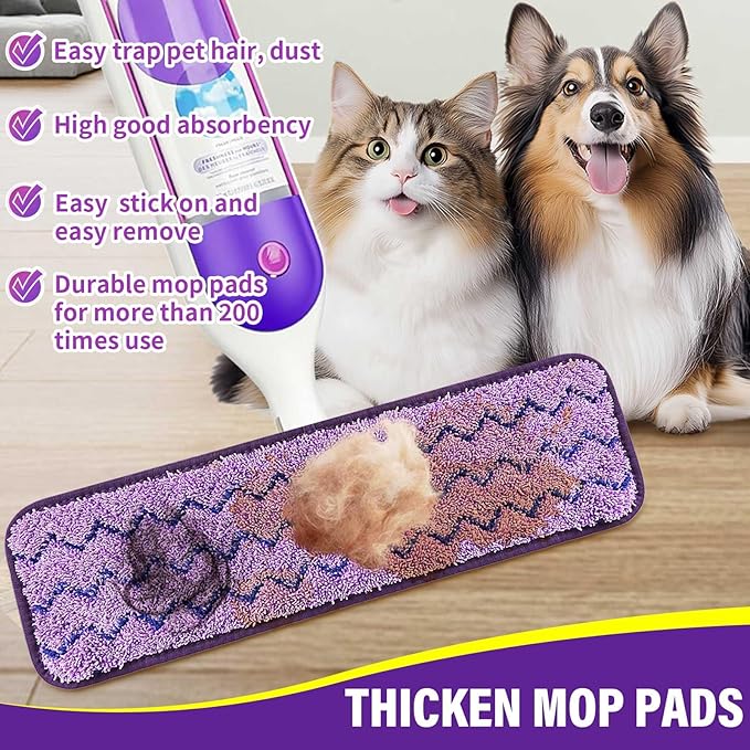 Panda Grip Purple Cloth 16.5 inch Mop Pads Refills 6 Pack Purple Cloth Microfiber Reusable Replacement Mop Pads Flat Replacements Heads for Wet Or Dry Floor Cleaning and Scrubbing,