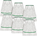 20oz Commercial Mop Head Replacement, 6 Pack Heavy Duty Industrial Cotton Loop-End String Wet Mop Head Refills for Home Garage Office Kitchen Industrial Floor Cleaning (White, Green)