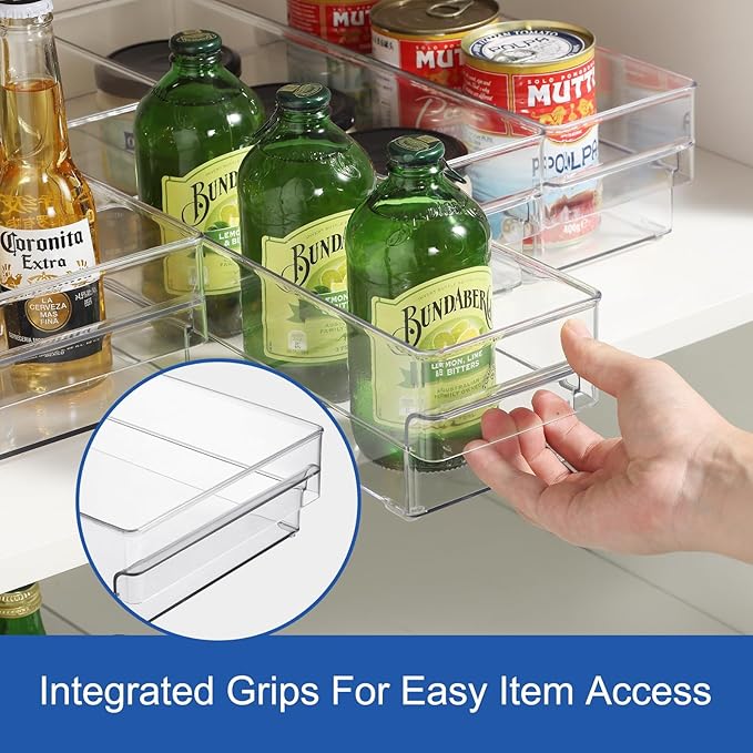 Plastic Storage Bins, 2 Pack Stackable Fridge Organizer Bins, Freezer Storage Bins, Clear Refrigerator Organizer Bins, Multipurpose Kitchen Pantry Organizers and Storage (L)